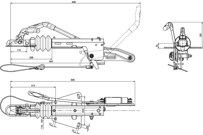 KNOTT KF17C paleidimo įtaisas su K20B kabliu 1700 kg priekabai su V tipo grąžulu