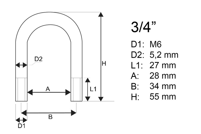 Cinkuotas B tipo spaustukas su veržlėmis ir poveržlėmis M6 x 28 (3/4")