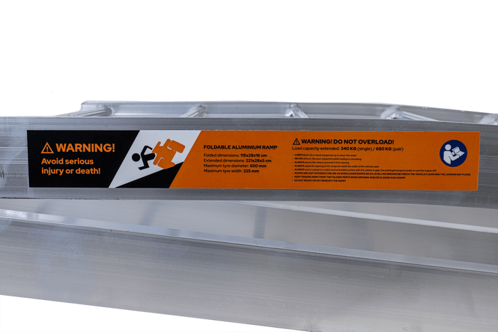 UNITRAILER ALR002 sulankstoma rampa aliumininė priekabai 221 cm 340 kg su diržu