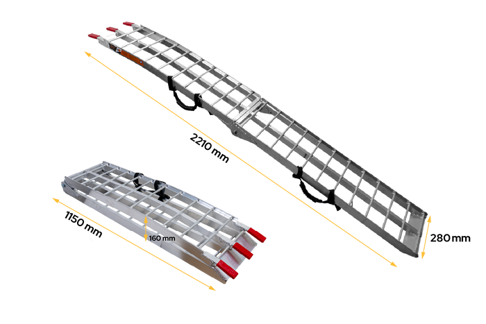 UNITRAILER ALR002 sulankstoma rampa aliumininė priekabai 221 cm 340 kg su diržu