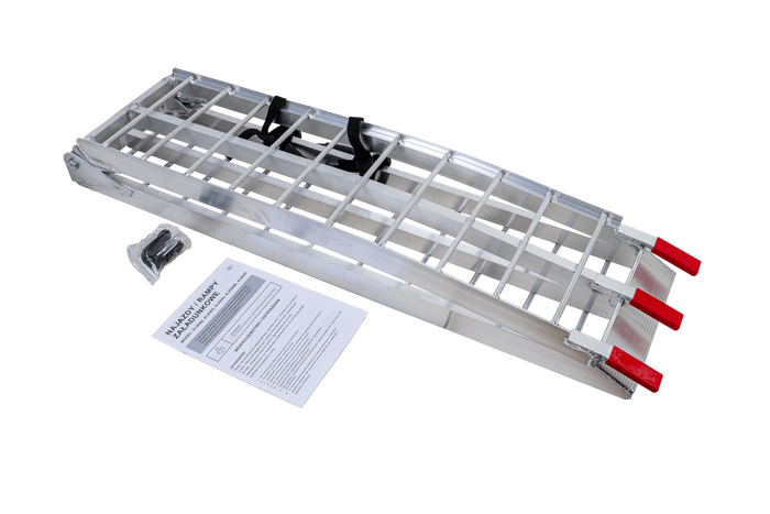 UNITRAILER ALR002 sulankstomos rampos, aliuminio rampos priekaboms, 221 cm, 680 kg, su diržu, 2 vnt. komplektas