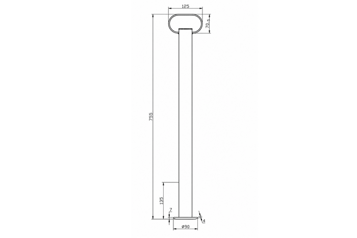 Fiksuota UNITRAILER atrama 150 kg bortinei priekabai 48 mm 755 mm