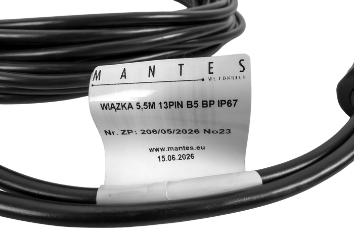 MANTES elektros instaliacija, valties priekabos laidų komplektas, 5,5 m, 13 kontaktų kištukas, 2x5 kontaktų bajonetai