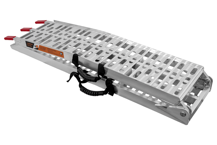 UNITRAILER ALR003 sulankstomos rampos, aliuminio rampos priekaboms, 221 cm, 680 kg, su diržu ir atrama, 2 vnt. komplektas